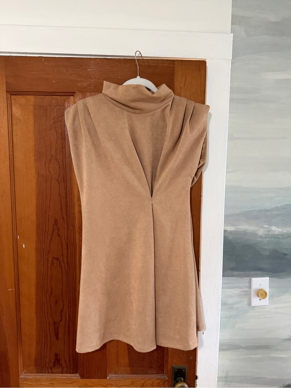 THML Sleeveless Mini Dress in Tan Suede